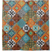 Talavera Tles Turquoise Teal Orange Black White  Douchegordijn (Voorkant)