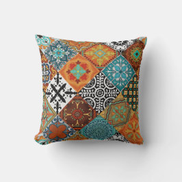 Talavera Tles Turquoise Teal Oranje Zwart Wit Kussen