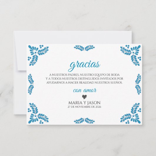 Talavera Turquoise Minimalist Spanish Wedding Bedankkaart (Voorkant)