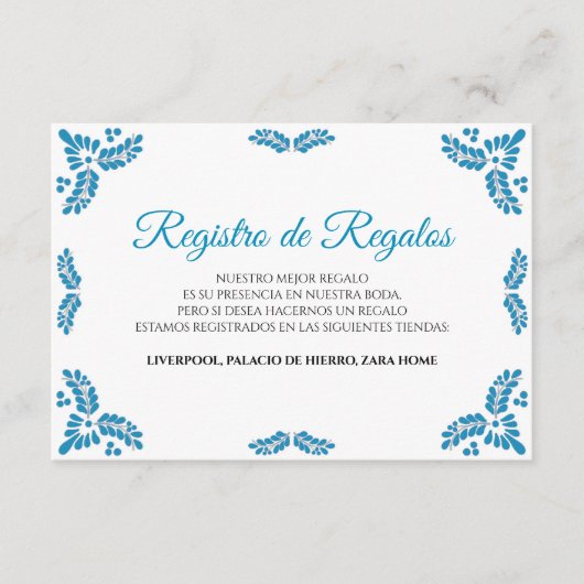 Talavera Turquoise Minimalist Spanish Wedding Informatiekaartje (Voorkant)