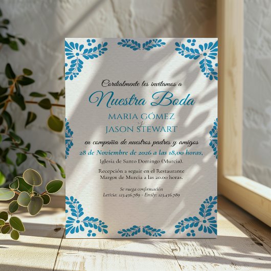 Talavera Turquoise Minimalist Spanish Wedding Kaart