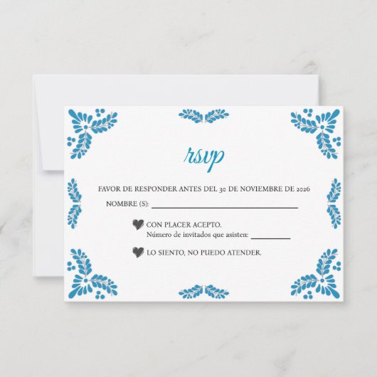 Talavera Turquoise Minimalist Spanish Wedding RSVP Kaartje (Voorkant)