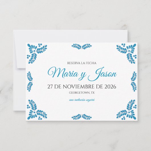 Talavera Turquoise Minimalist Spanish Wedding Save The Date (Voorkant)