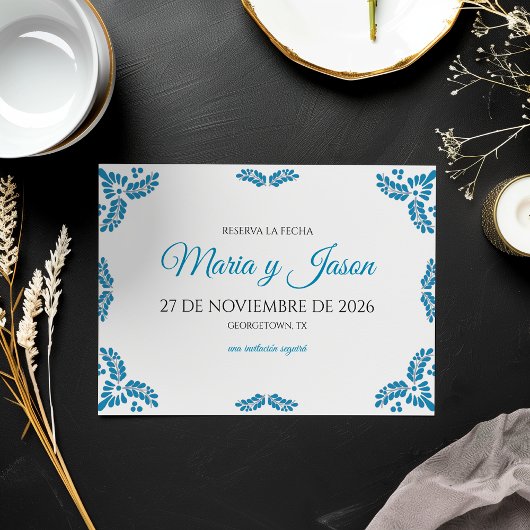 Talavera Turquoise Minimalist Spanish Wedding Save The Date