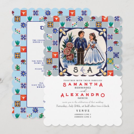Talavera Unieke Mexicaanse Tegels bruiloft Kaart (Voorkant / Achterkant)