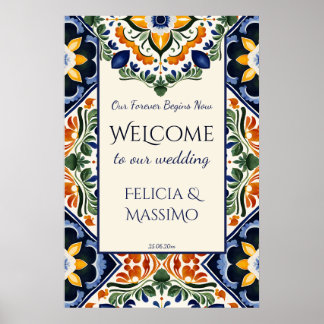 Talavera vintage Mexican wedding welcome sign Poster