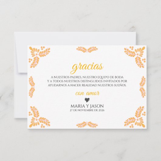 Talavera Yellow Floral Minimalist Spanish Wedding Bedankkaart (Voorkant)