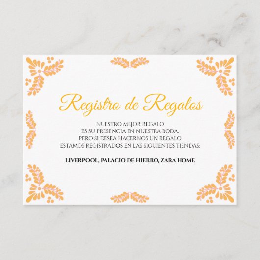 Talavera Yellow Floral Minimalist Spanish Wedding Informatiekaartje (Voorkant)