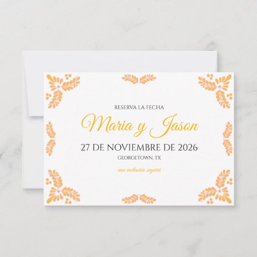Talavera Yellow Floral Minimalist Spanish Wedding Save The Date (Voorkant)