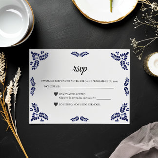 Talavera Zwart Bloemmotief Minimalistische Spaanse RSVP Kaartje