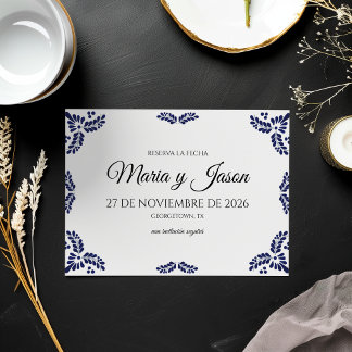Talavera Zwart Bloemmotief Minimalistische Spaanse Save The Date