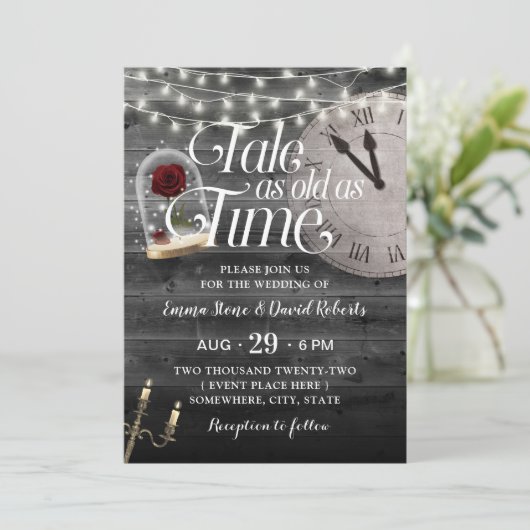  Tale als oud als Time Fairytale Weddenschap Kaart (Staand voorkant)