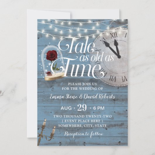 Tale as Old as Time Dusty Blue Fairytale Wedding Kaart (Voorkant)