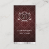 Talent Manager Elegant Red Damask Monogram Visitekaartje (Voorkant)