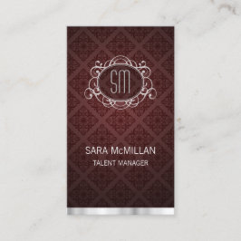 Talent Manager Elegant Red Damask Monogram Visitekaartje