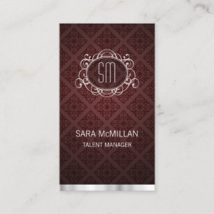 Talent Manager Elegant Red Damask Monogram Visitekaartje