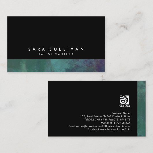 Talent Manager Turquoise Abstract Grunge Gradient Visitekaartje (Voorkant / Achterkant)