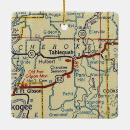 Talequah OK Retro Map Keramisch Ornament
