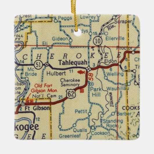 Talequah OK Retro Map Keramisch Ornament (Voorkant)