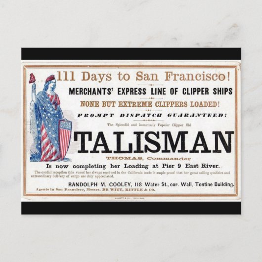 Talisman Clipper schip zeilen 1855 Briefkaart (Voorkant)