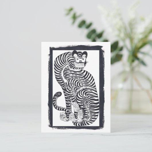  talismanische tijger in zwart Lijst Briefkaart (Staand voorkant)