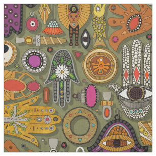 TALISMANS moss green Fabric Stof