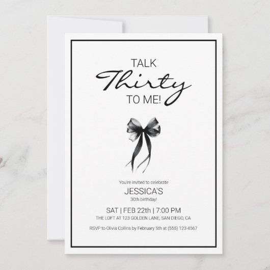 Talk 30 to Me Dertig Black and White Bow Verjaarda Kaart (Voorkant)