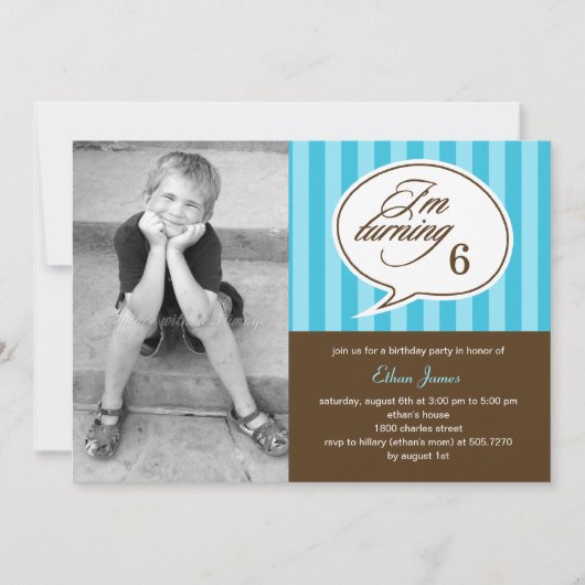 Talk Bubble Photo Birthday Party Invitation - Blue Kaart (Voorkant)