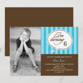 Talk Bubble Photo Birthday Party Invitation - Blue Kaart (Voorkant / Achterkant)