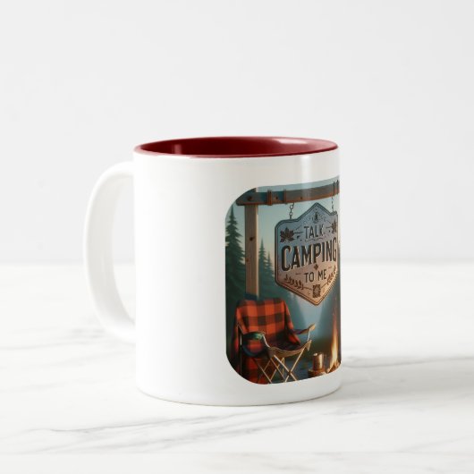 Talk Camping to Me – Campsite Adventure Coffee Mug Tweekleurige Koffiemok (Voorkant links)