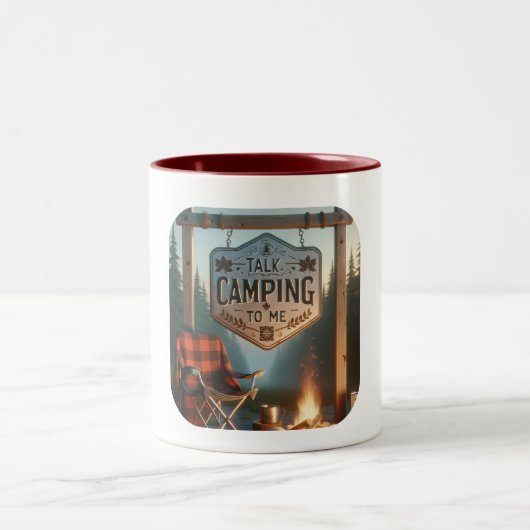 Talk Camping to Me – Campsite Adventure Coffee Mug Tweekleurige Koffiemok (Center)