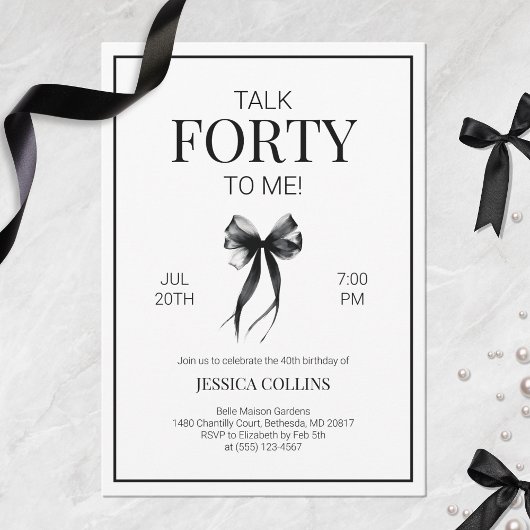 Talk Forty to Me Elegant Bow 40e verjaardagsfeestj Kaart