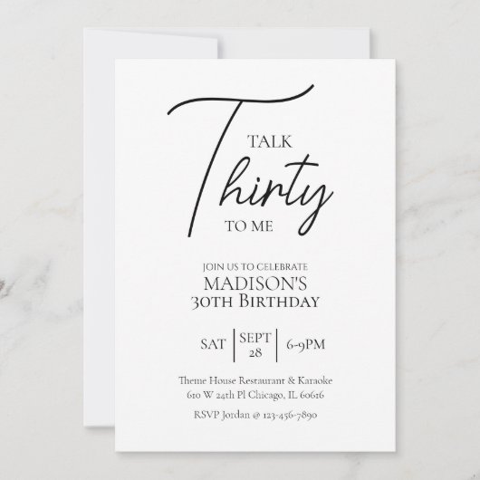 Talk Thirty To Me 30ste Zwart & Wit Verjaardag Kaart (Voorkant)