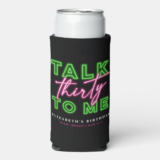 Talk Thirty To Me Dirty 30 Neon Groen & Roze Seltzer Blikjeskoeler (Seltzer Voorkant)