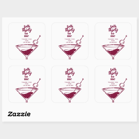 Talk Thirty to Me Martini 30ste verjaardagsfeestje Vierkante Sticker (Vel)