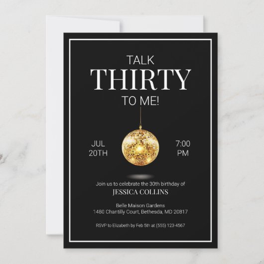 Talk Thirty to Me Zwart en Goud 30e verjaardag Kaart (Voorkant)