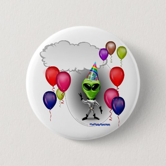 Talking Birthday Party Alien Ronde Button 5,7 Cm (Voorkant)