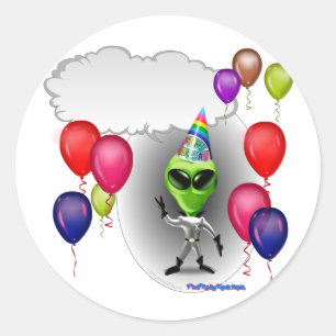 Talking Birthday Party Alien Ronde Sticker