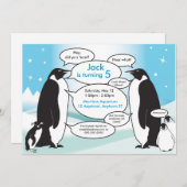 Talking Penguin Birthday Uitnodiging (Voorkant / Achterkant)