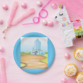 Tall Blue Building Paper Borden Papieren Bordje (Feest)