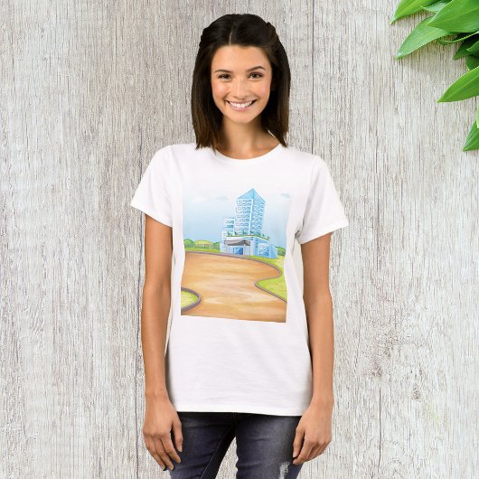 Tall Blue Building Womens T-Shirt