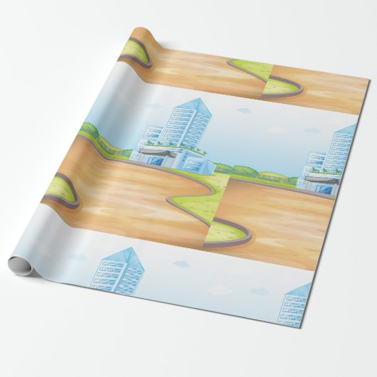 Tall Blue Building Wrapping Paper Cadeaupapier (Uitgerold)