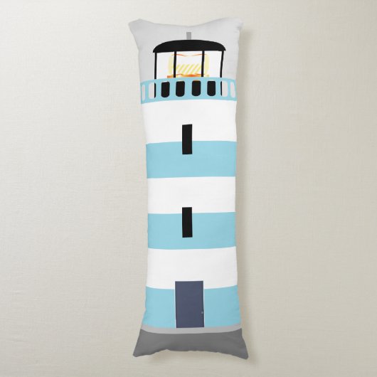 Tall Blue en White Stripey Lighthouse Lichaamskussen (Voorkant Verticaal)