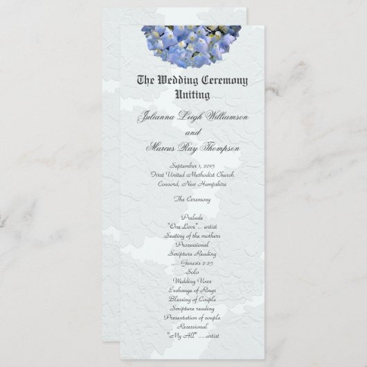 Tall Blue Hydrangea Wedding Ceremony Programma's (Voorkant / Achterkant)