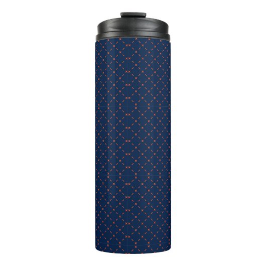 Tall blue travel mug with a black lid thermosbeker (Voorkant)