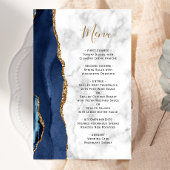 Tall Budget Marine Blue Agate Marble Wedding Menu