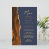 Tall Budget Rust Gold Agaat Navy Wedding Menu (Staand voorkant)