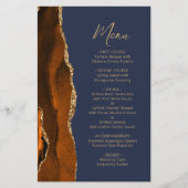 Tall Budget Rust Gold Agaat Navy Wedding Menu (Voorkant)