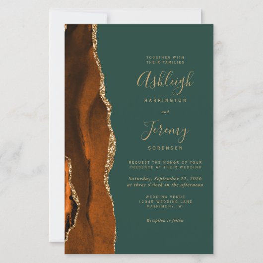 Tall Budget Rust Gold Green Wedding Uitnodiging (Voorkant)