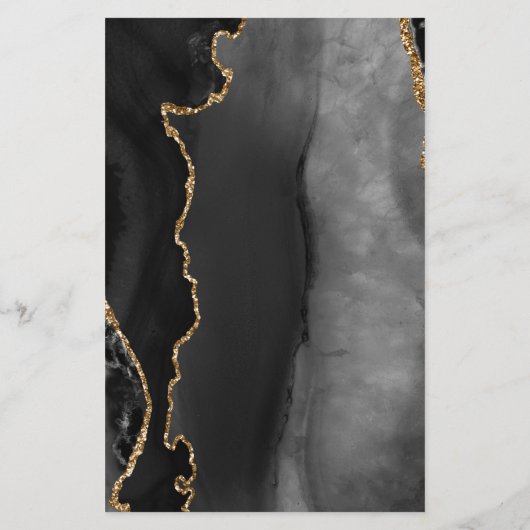 Tall Budget Zwart Goud Agaat Donker Bruiloft Menu (Achterkant)